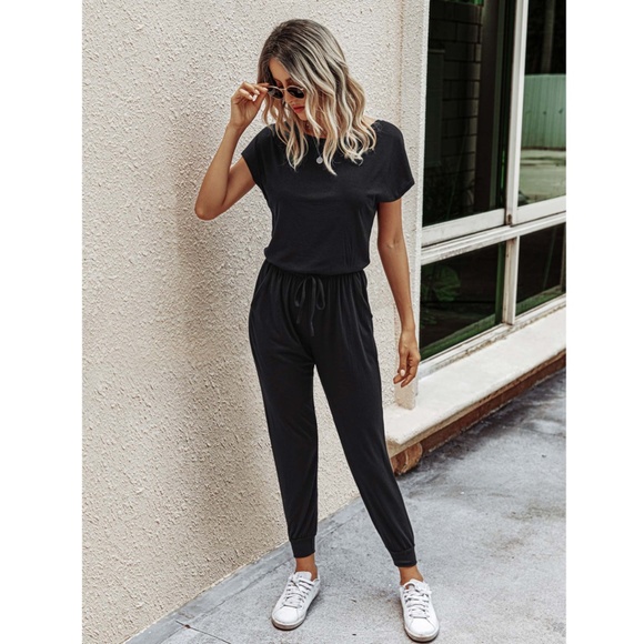 Casual Black Jumpsuit Drawstring Waist - Picture 9 of 17